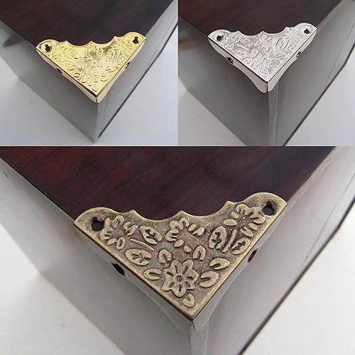 Miniatura 5 de Yetaha 12 protectores de esquina decorativos antiguos, caja de bronce retro, patrones de tallado de esquina, protectores de seguridad para muebles,