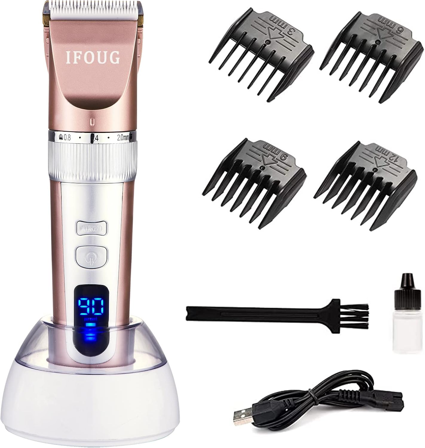 IFOUG Dog Grooming Clippers, Cordless Pet Grooming Kit, 2 Speed Quiet Rechargeable Dog Grooming Kit, Electric Pet Hair Clipper Trimmer with LED Display, Perfect for Dog Cat and Other Pet（Rose Gold） : Pet Supplies