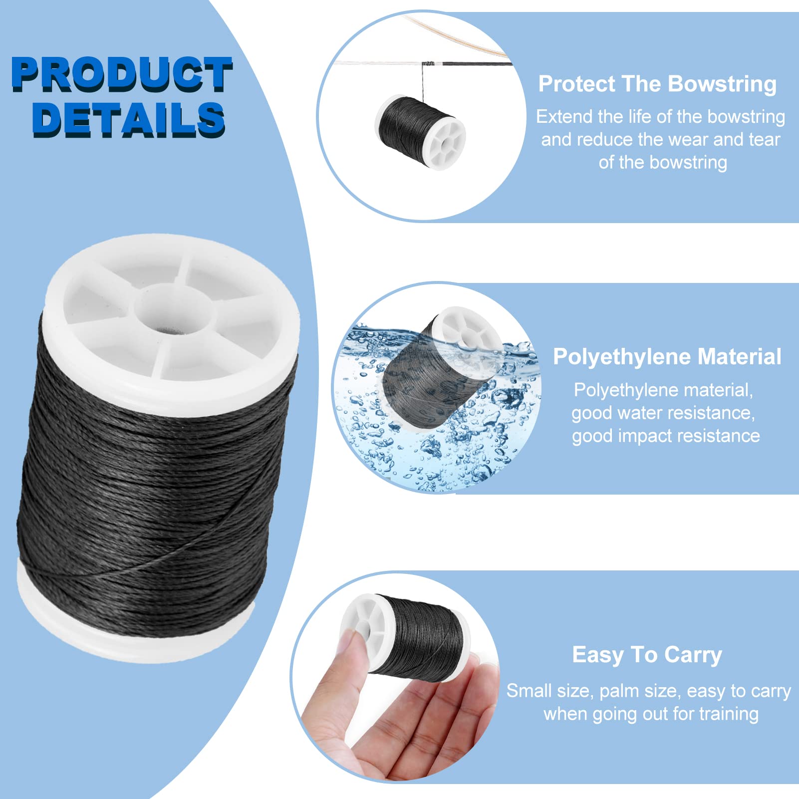 Archery Serving Thread Bowstring Serving Material, 3 Colors 131 Yards Durable Nylon String Serving Thread Peep Sight Maintenance Accessories (Black)