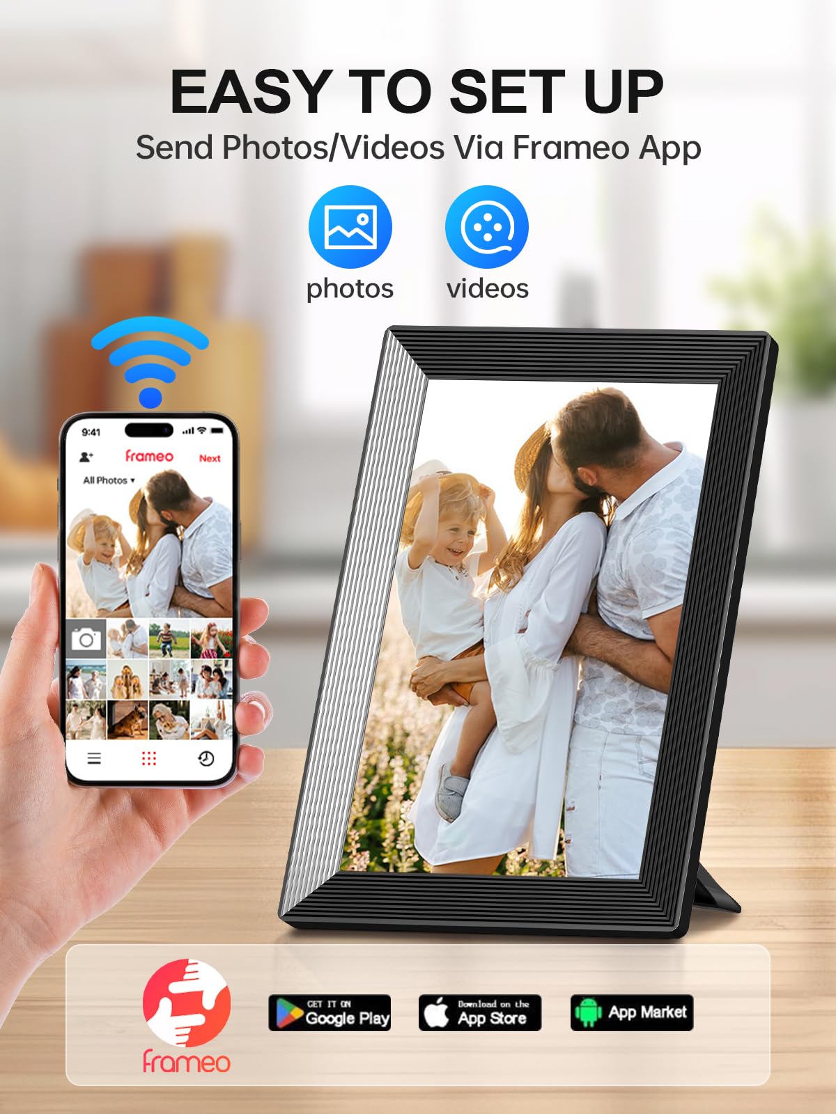 Moman Digital Picture Frame Wireless HD Photo Frame 32GB Memory 10.1 Inch Wall Mountable for Family Friends Birthday Instantly Share Christmas Anniversary Auto Brightness for Gifts