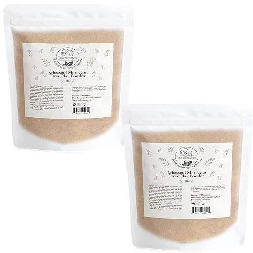 Natural Elephant Ghassoul - Polvo de arcilla de lava marroquí 100% puro y natural (bolsa de 1 libra (paquete de 2 bolsas de 15.87 oz)