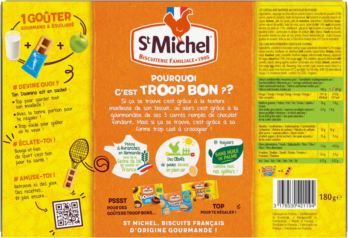 St Michel Doomino Chocolate 180 g – Deliciosas galletas de chocolate – 9 paquetes de 180 g