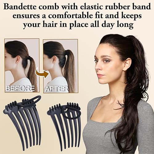 Miniatura 4 de Peine bandette con banda elástica, 6 piezas de accesorios para el cabello para peinados fáciles y elegantes, cola de caballo Bump it Up volumen