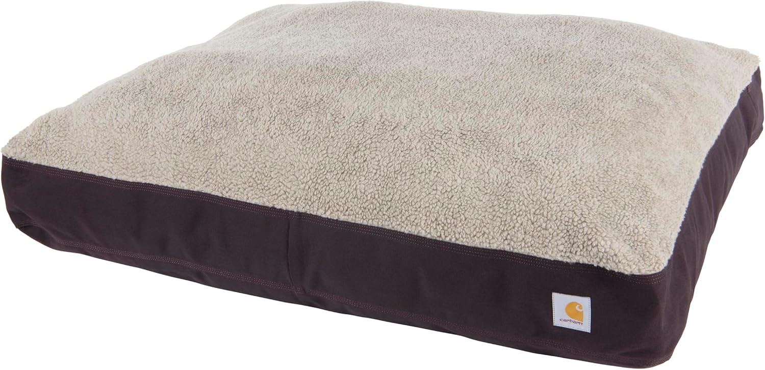 Carhartt Durable Canvas Pet Bed, Water Resistant Firm Duck Dog Bed, Deep Wine (Sherpa Top), Medium
