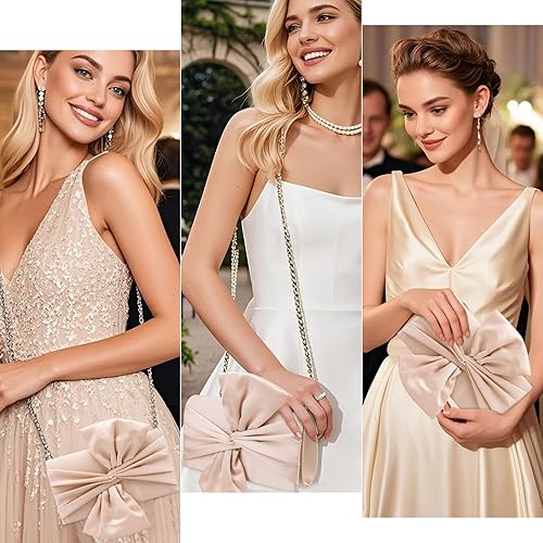 Miniatura 6 de YYW Bolsos de mano con lazo para mujer, bolso de noche, formal, vintage, de satén, para novia, boda, fiesta