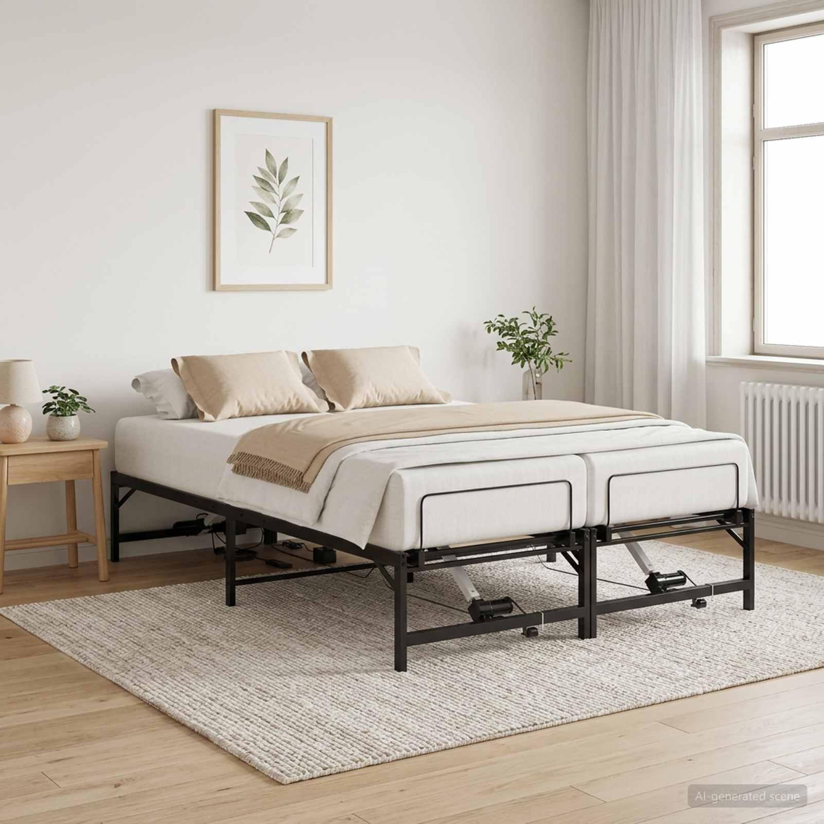 Gecheer Elektrisches Bett, 140x200 cm, Stahl, Kopf/Fuß verstellbar, Fernbedienung, für Erwachsene