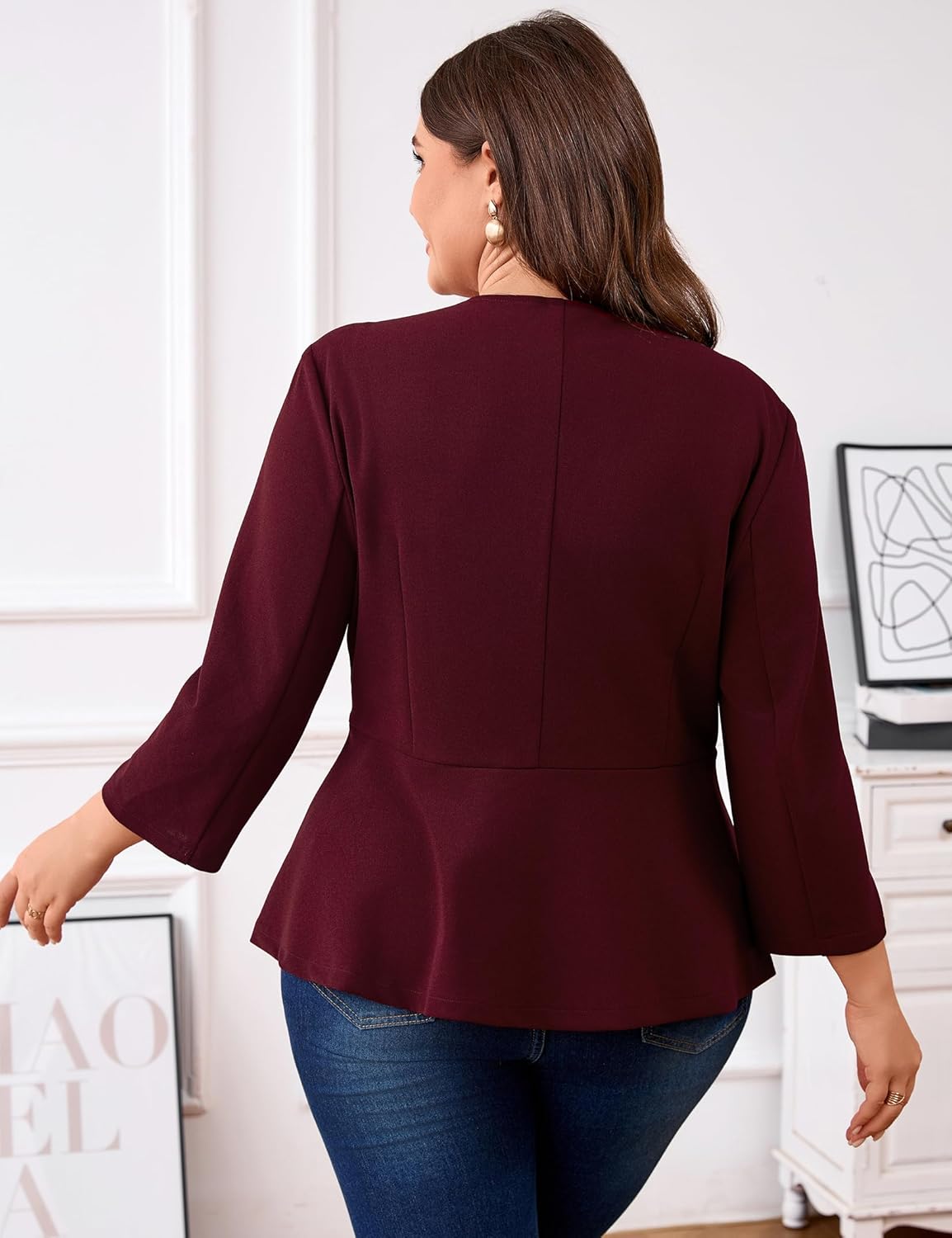 Women's Plus Size Blazer Button Ruffle Casual Blazers Open Front Work Office Jackets Blazer - Image 6