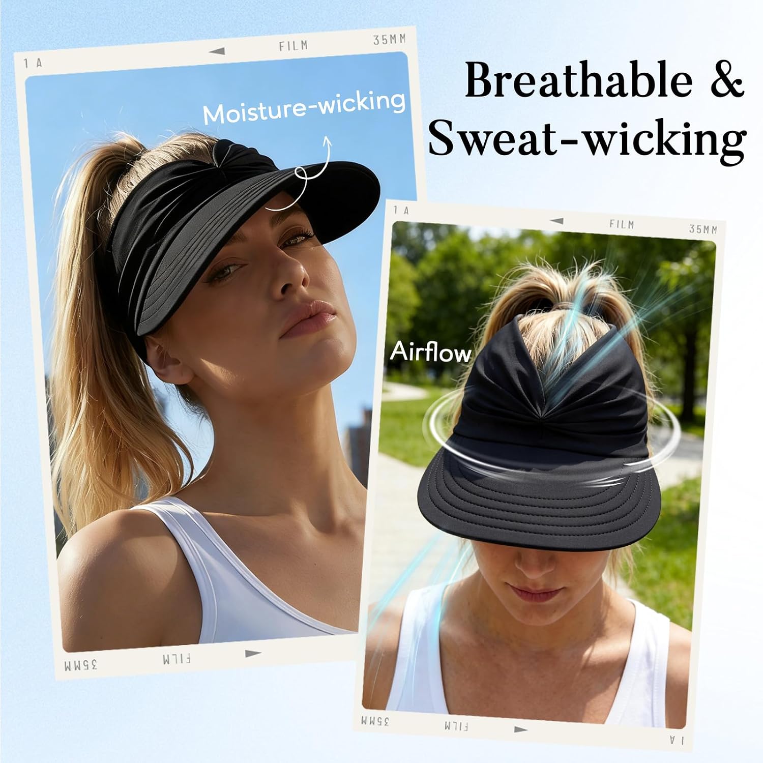 Durio Sun Hats for Women - UV Protection Wide Brim Visor Hat Ponytail Beach Hats Foldable Golf Visor