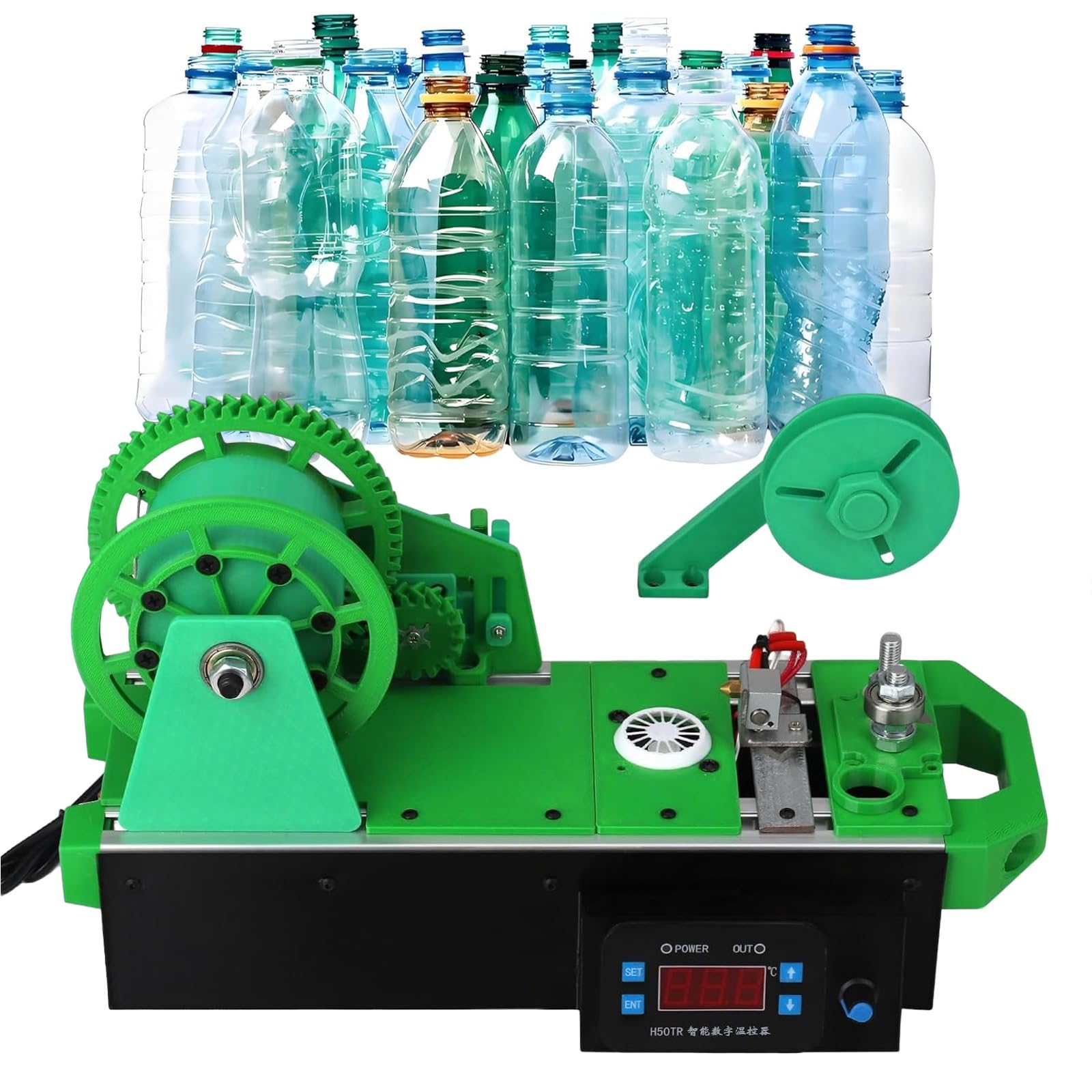 Wytłaczarka z mikroplastiku i filamentu 3D, maszyna biurkowa do produkcji włókien PET z recyklingu, cyfrowa kontrola temperatury dla majsterkowiczów i projektów domowych(zielony)