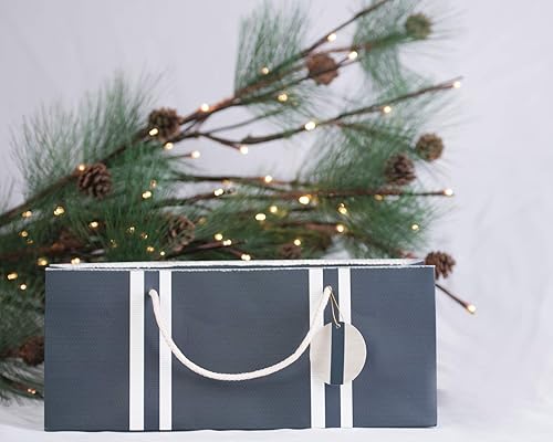 Miniatura 4 de Simply Charmed Bolsas de vino - Blanco con patrón de tejido de cesta (3) y rayas azul marino (3) estilo monedero