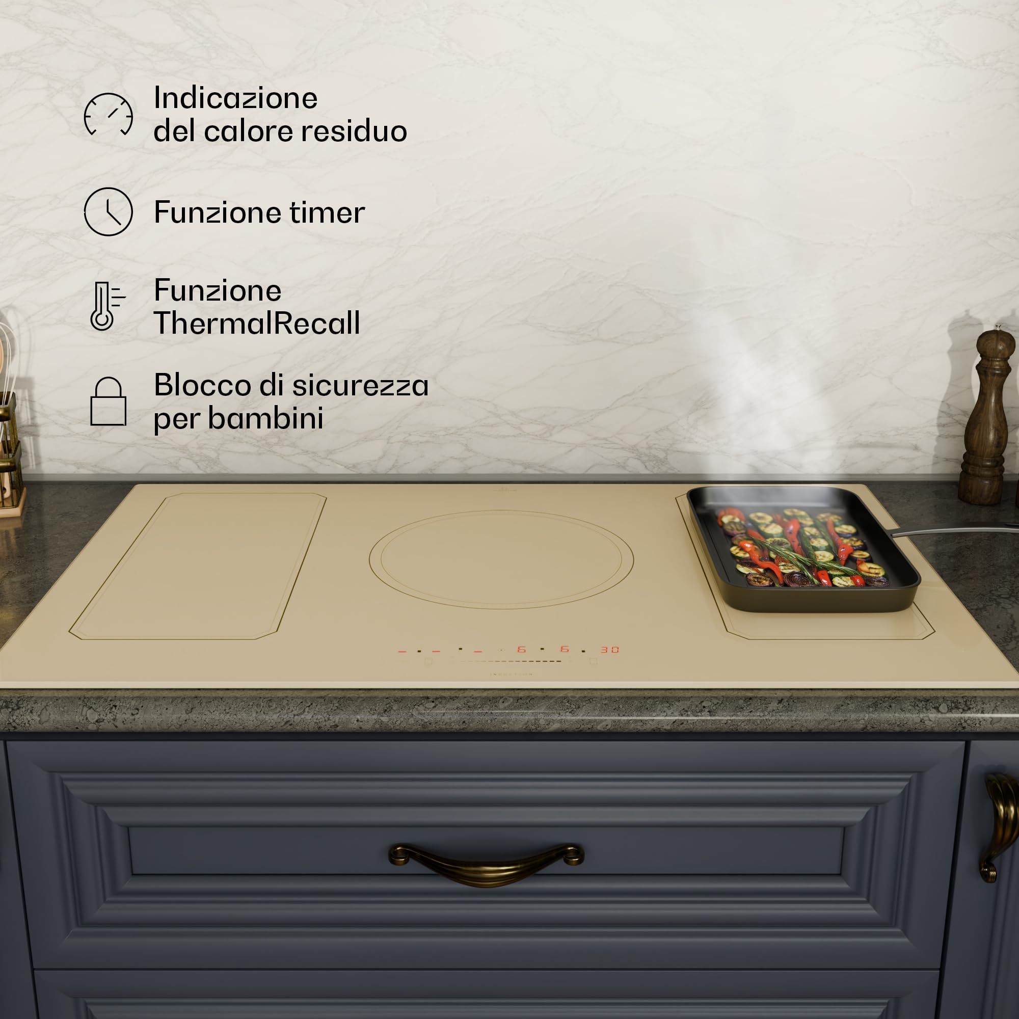 Klarstein Victoria Piastra Induzione 90 cm - Piano Cottura 7200w, 5 Fuochi, Fornello Elettrico con Controllo Smart Touch, Display Digitale e Timer, 240v