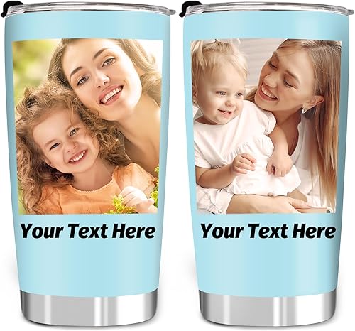 Vaso personalizado con imágenes y nombre de texto, taza de viaje personalizada para café, vaso de 20 onzas con tapa, regalos personalizados de