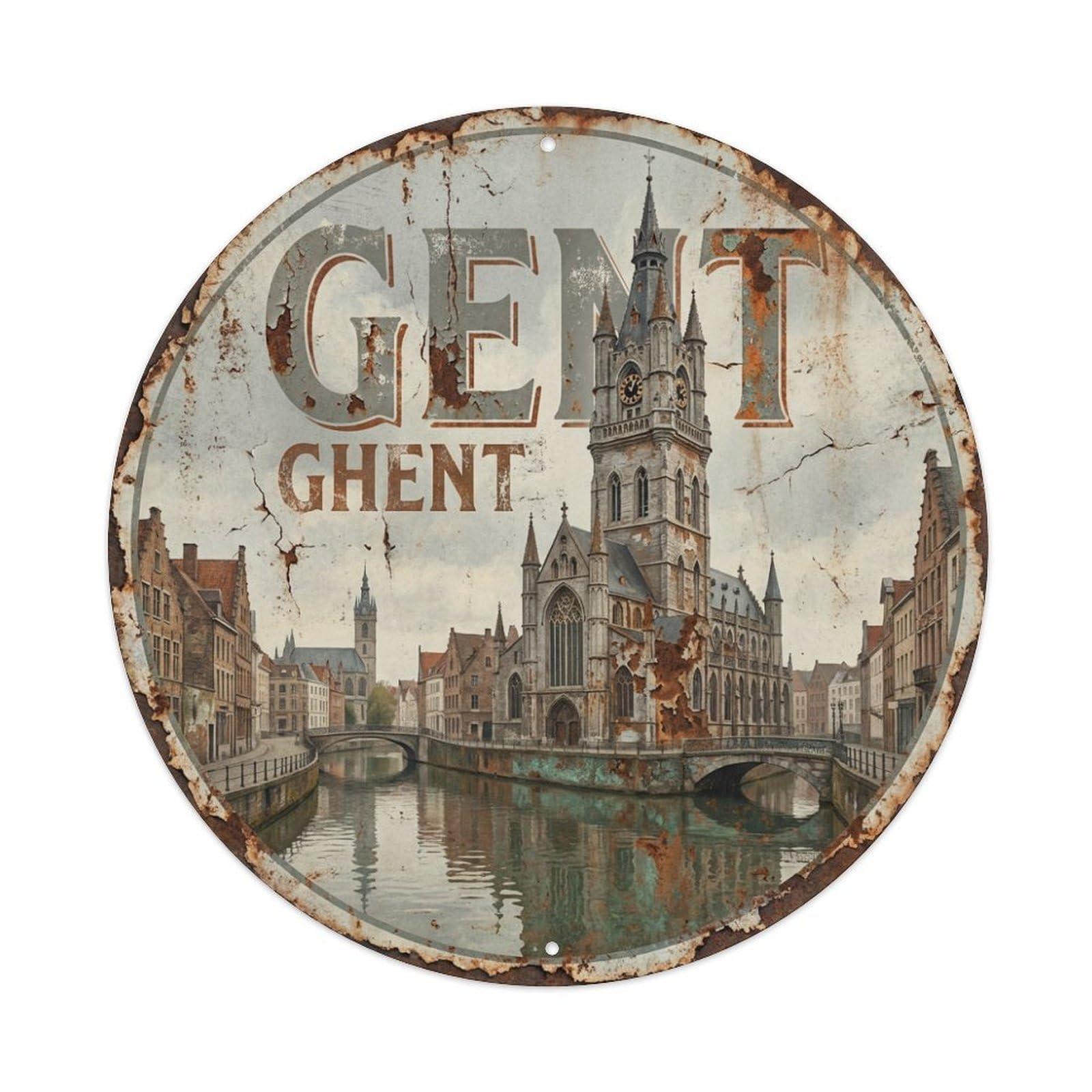 Metal Tin Sign Belgium Retro Travel Ghent