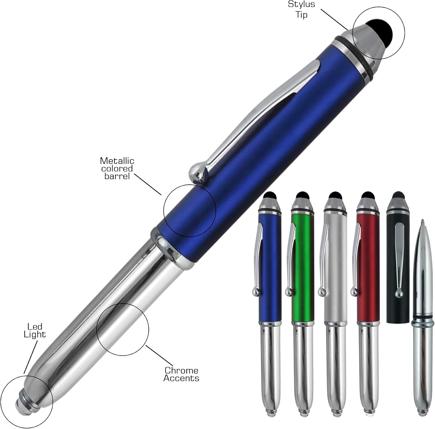 SyPen Stylus Pen for Touchscreen Devices, Tablets, iPads, iPhones, Multi-Function Capacitive Pen with LED Flashlight, Ballpoint Ink Pen, 3-in-1 Pen, 5PK, Green