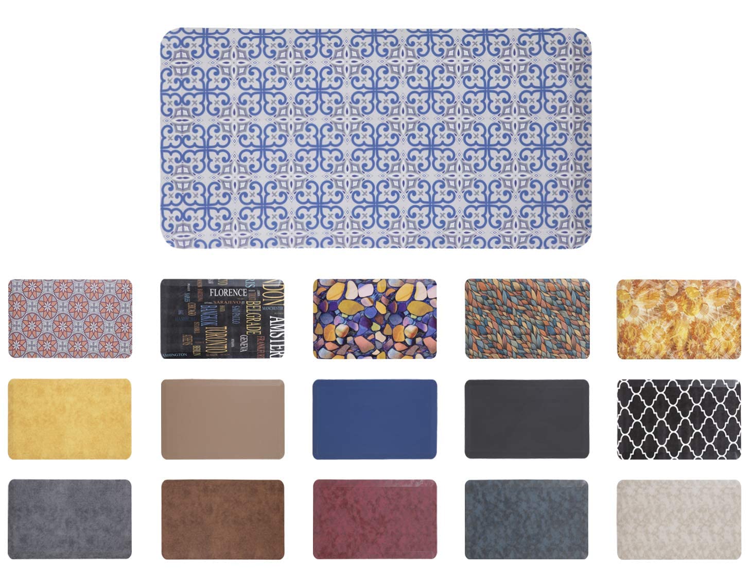 Mabel Home Anti Fatigue Floor Mat- 3 Size(20x32 & 20x39 & 24x70),16 Colors - Standing Desk Mat-Kitchen Floor Mat-Stain ResistantHome Non-Slip Bottom, Extra Soft (Blue&Pattern, 20" x 32")