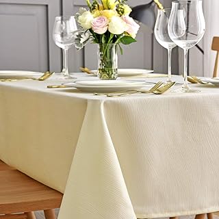 maxmill Jacquard Tablecloth Swirl Design Water Resistance Antiwrinkle Heavy Weight Soft Table Cloth for Buffet Banquet Parties Event Holiday Dinner Rectangle 60 x 84 Inch Ivory