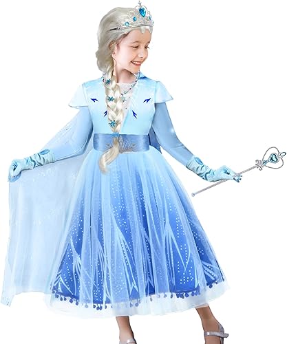 Miniatura 2 de Tacobear 10 piezas de disfraz de Elsa de Frozen para niñas y niños, ropa de vestir de princesa para niñas pequeñas con accesorios Elsa, guantes,