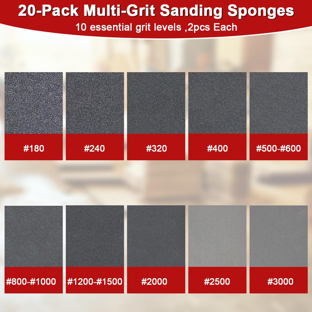 STHIRA® 20-Pack Sanding Sponge Blocks 180-3000 Grit 10x7cm for Car Wet/Dry