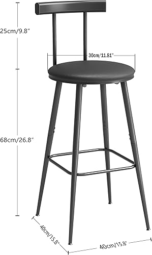 Miniatura 3 de Taburetes de bar, juego de 2 taburetes de cocina altos, sillas de bar con respaldo y reposapiés, taburetes industriales con asiento suave de PU,
