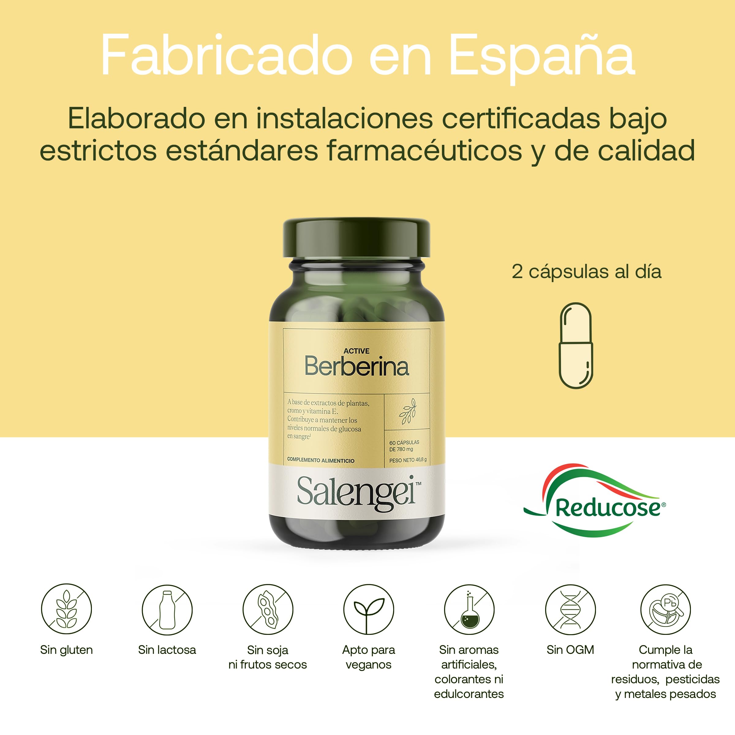 ACTIVE BERBERINA - Vitamina E Natural | 97% Berberina| Potente antioxidante que protege las células del estrés oxidativo | Apto para Veganos | 60 cápsulas | 750 mg |