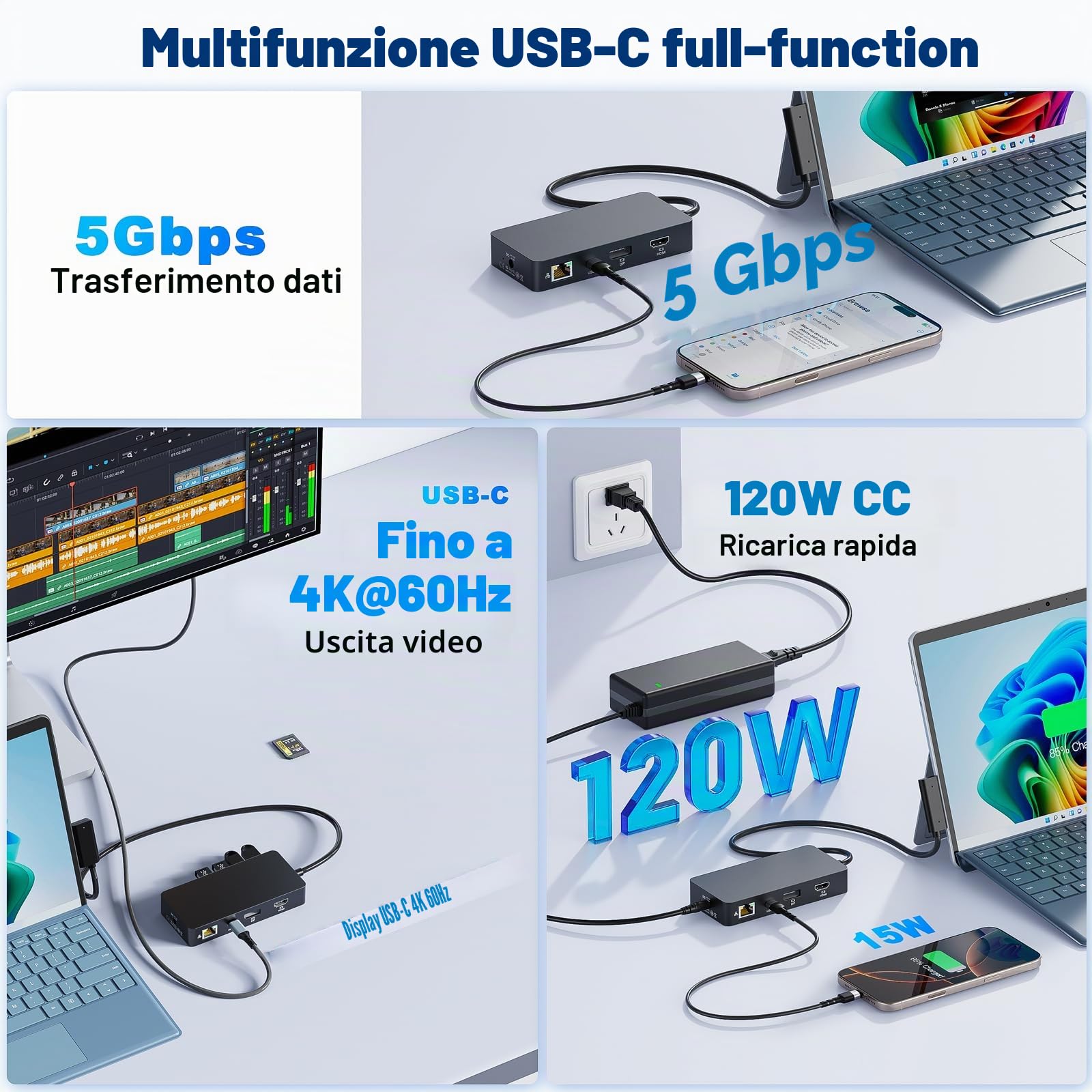 Nuovo Microsoft Surface Dock 2 con 120W Adattatore Alimentazione,12 in 1 Microsoft Docking Station Triplo Display 4K@60Hz HDMI+USB C+DP per Surface Pro 12/11/10/9/8/X/7/6/5/4/3,Laptop 7/6/5/4/3/2/1/Go