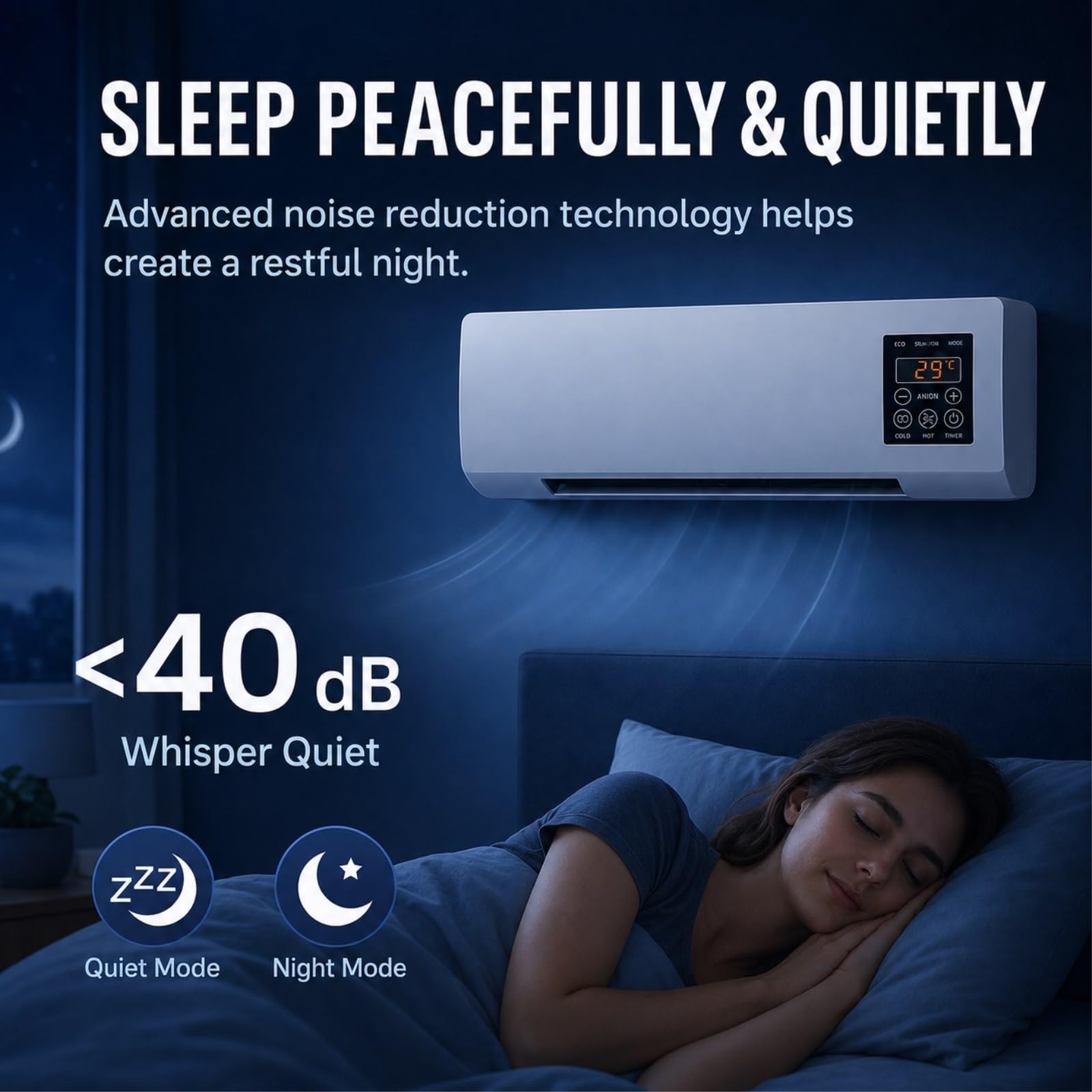 Aire Acondicionado de Pared de 1800 W: Sistema 2 en 1 con Calefactor Cerámico (PTC) y Ventilador de Refrigeración, Incluye Mando a Distancia y Temporizador; Ideal para Dormitorios