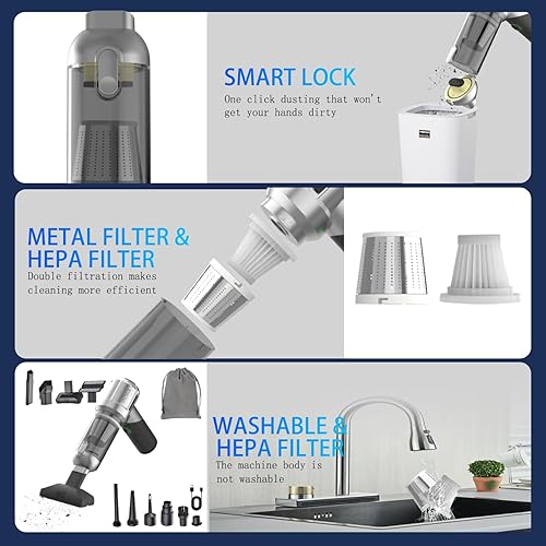 Miniatura 3 de Aspiradora de automóvil, aspiradora portátil de 18000 PA, sin cable, 4 en 1 con luz LED y múltiples boquillas, aspiradora plegable recargable de