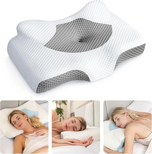 Miniatura 1 de Osteo - Almohada ortopédica cervical ajustable para aliviar el dolor de cuello, diseño hueco, espuma viscoelástica sin olor con funda de