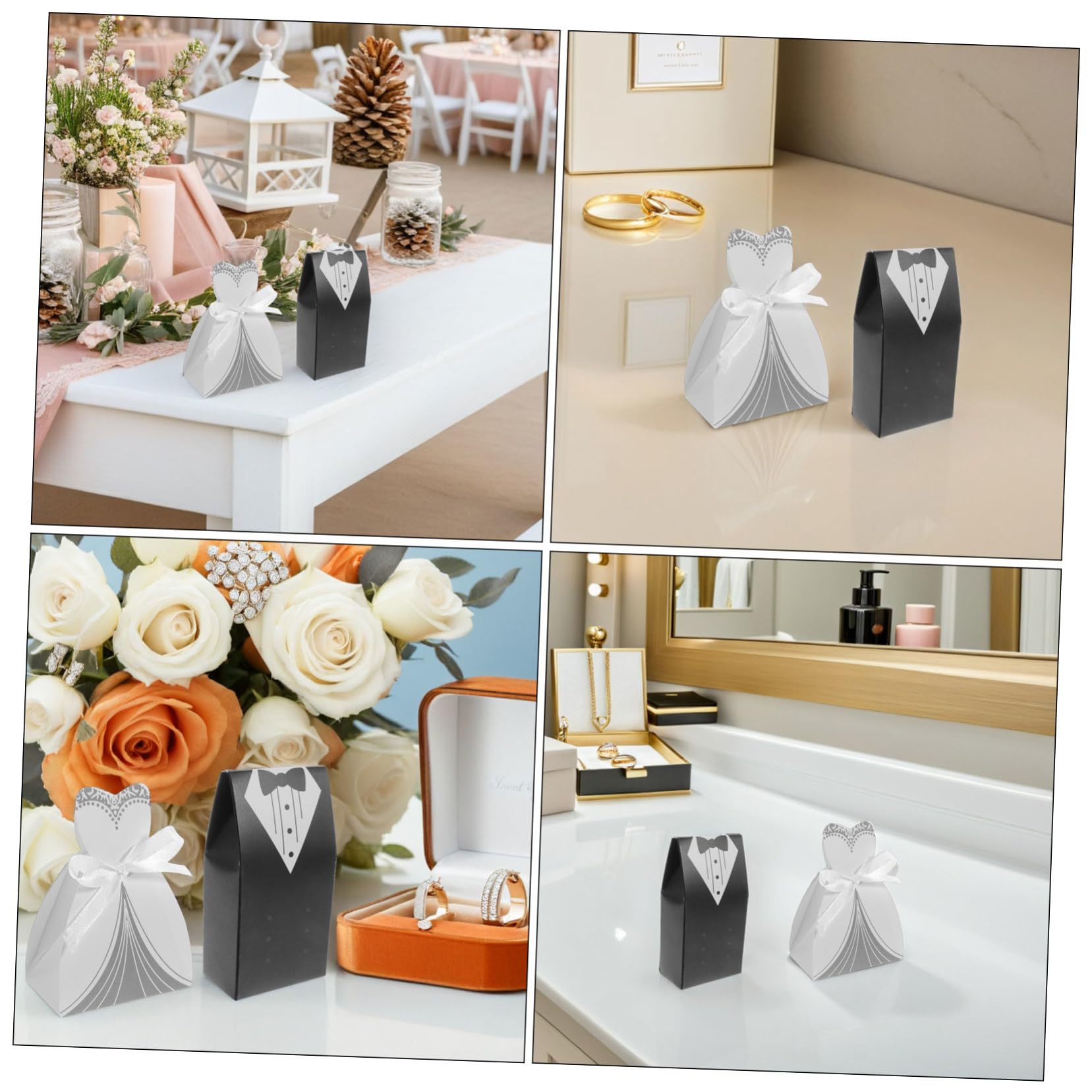 WHAMVOX 200 Stück Hochzeit Süßigkeiten Geschenkboxen aus Papier Elegante Braut und Bräutigam Form Robuste Klappboxen als Tischdeko und Gastgeschenk für Hochzeitsfeier Vielseitig Einsetzbar
