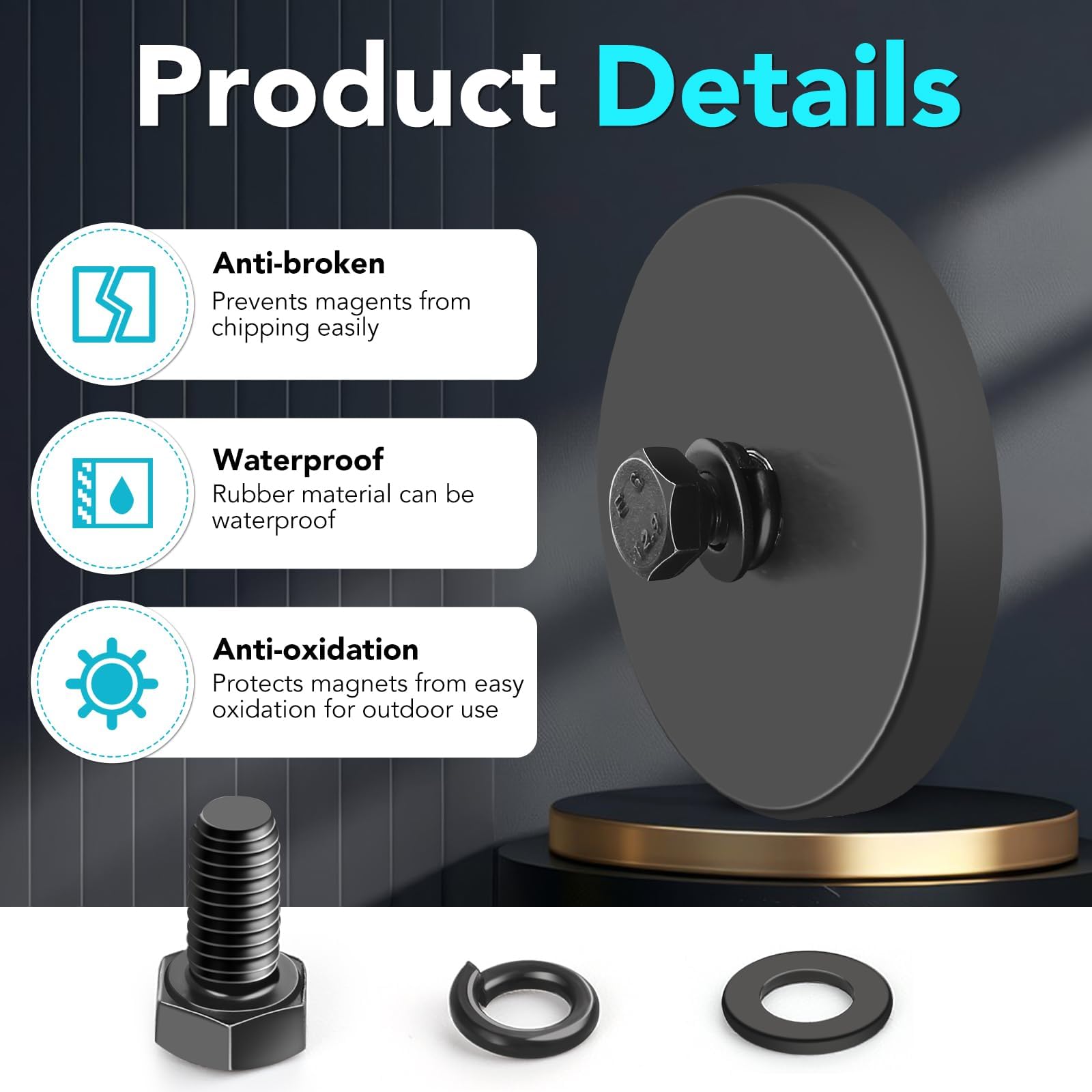 DIYMAG 20 imanes de montaje antiarañazos con revestimiento de goma, base magnética de neodimio fuerte de 30 libras con pernos roscados M5 y llave hexagonal pequeña para barra de luz, espejo