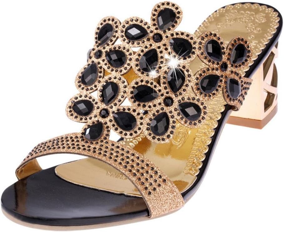 Clearance!!! Sunday Women Peep-toe High Heel Girls Rhinestone Summer Beach Shoes Sandals Ladies Roman Soft High Heel Sandals for Women (EU:40, Black)