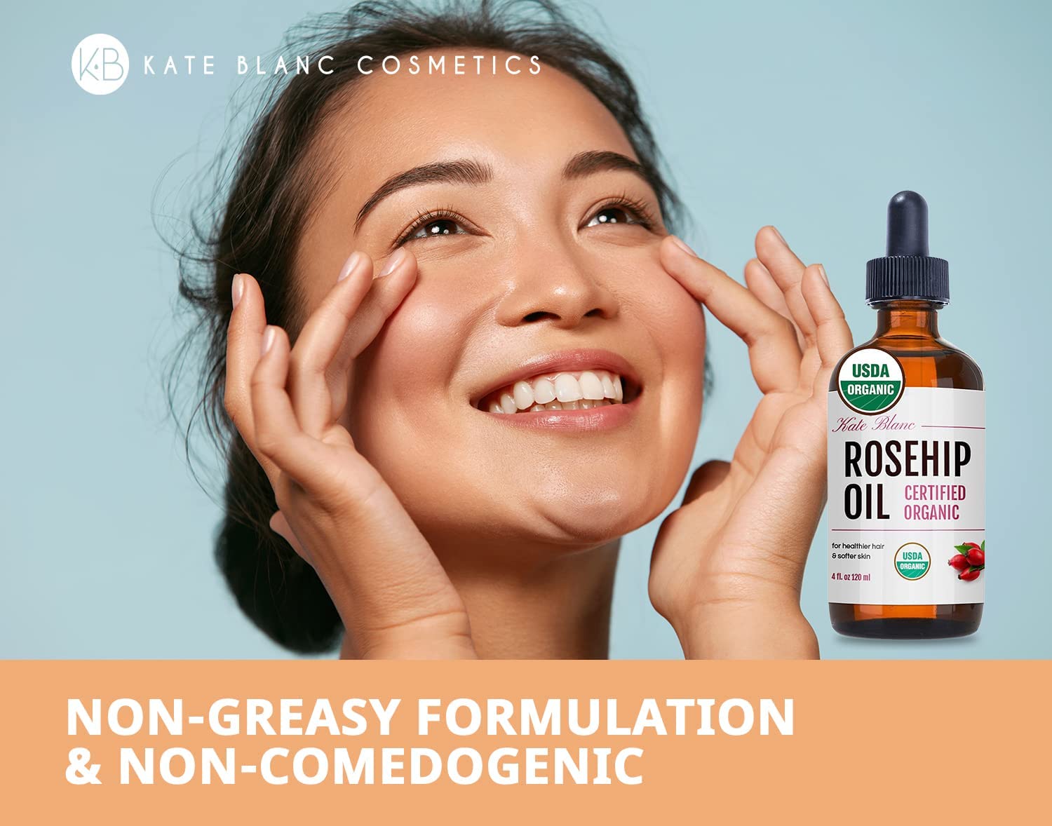 Kate Blanc Cosmetics Rosehip Oil for Face & Skin (4oz, Organic, Pure, Cold Pressed) Rosehip Seed Face Oil for Facial & Gua Sha Massage - Image 3