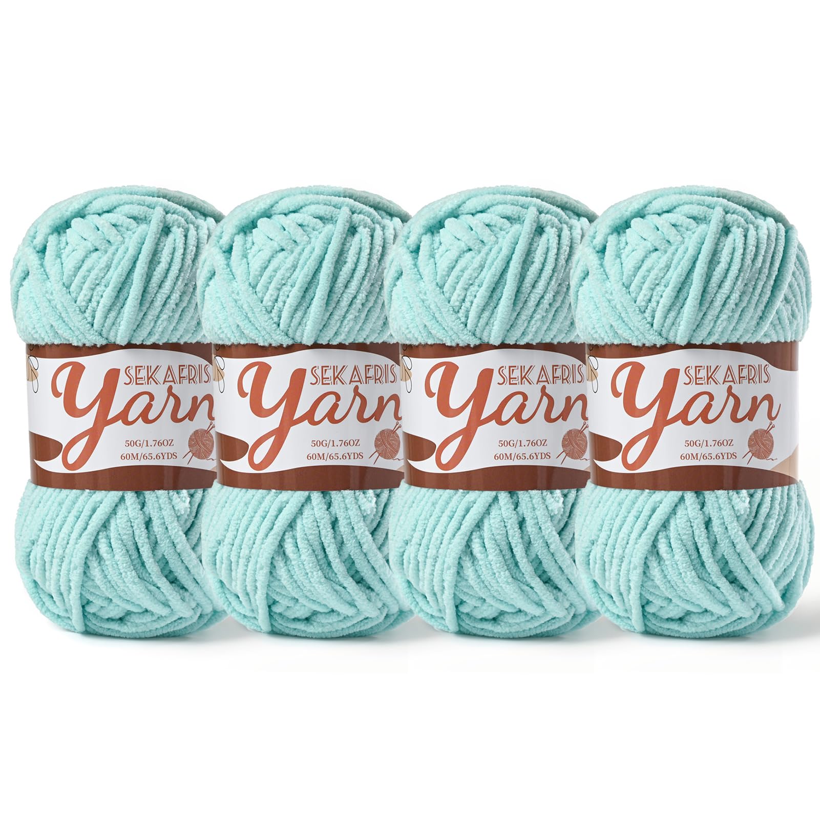 Chenille Yarn for Crocheting Crochet Aqua Green Yarn 4 Pack