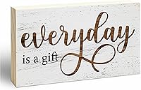 EXW Rustic Pine Wood Block Sign - 'Everyday Is A Gift' 5x3 Inch Positive Plaque for Home Decor, Desk Shelf, Housewarming Christmas Gift