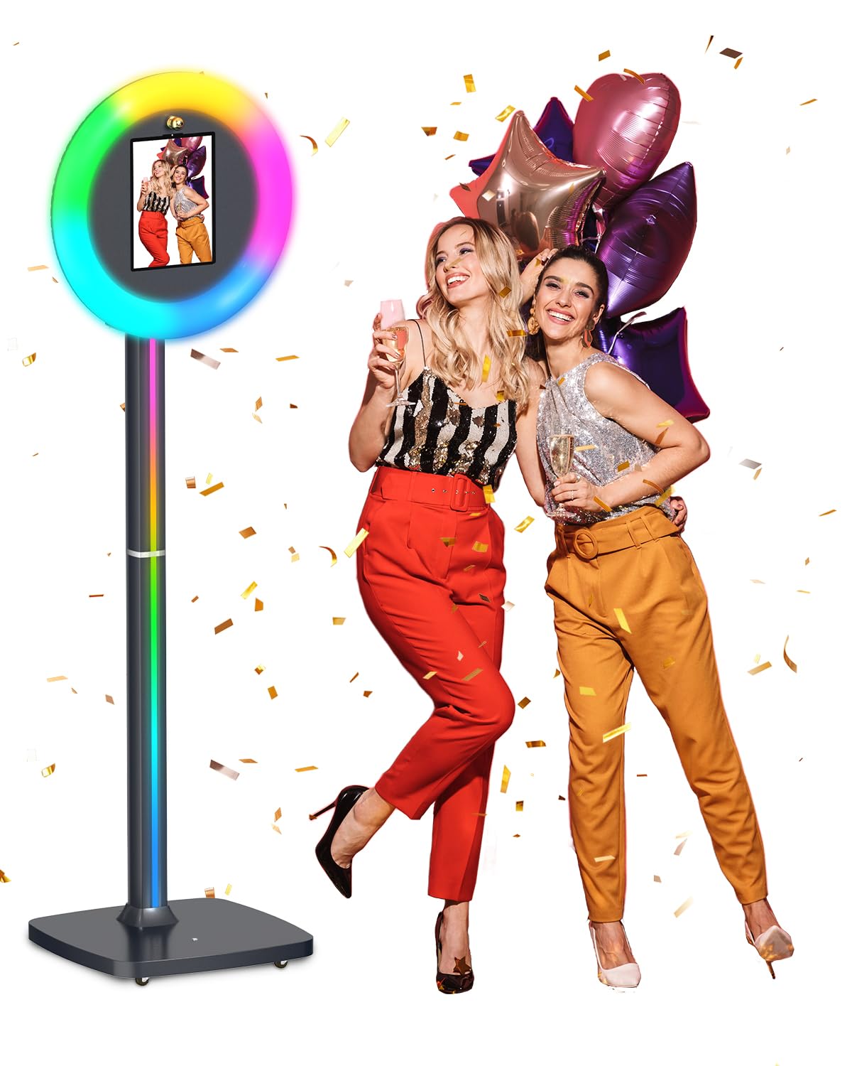 Portable Photo Booth Stand for iPads 10.2in 10.9in 12.9in, with APP Control and RGB Fill Light Lightweight Aluminum Alloy Photobooth Machine for Halloween Rental Wedding