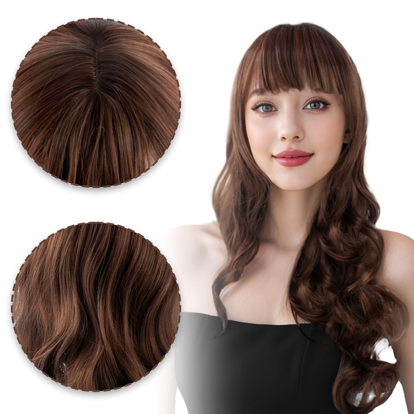 SSKHE 27.5 Inch/70 cm Long Curly Brown Wig for Women Bangs Ladies Wigs, Synthetic Wig for Cospaly Party, and Daily - Image 4
