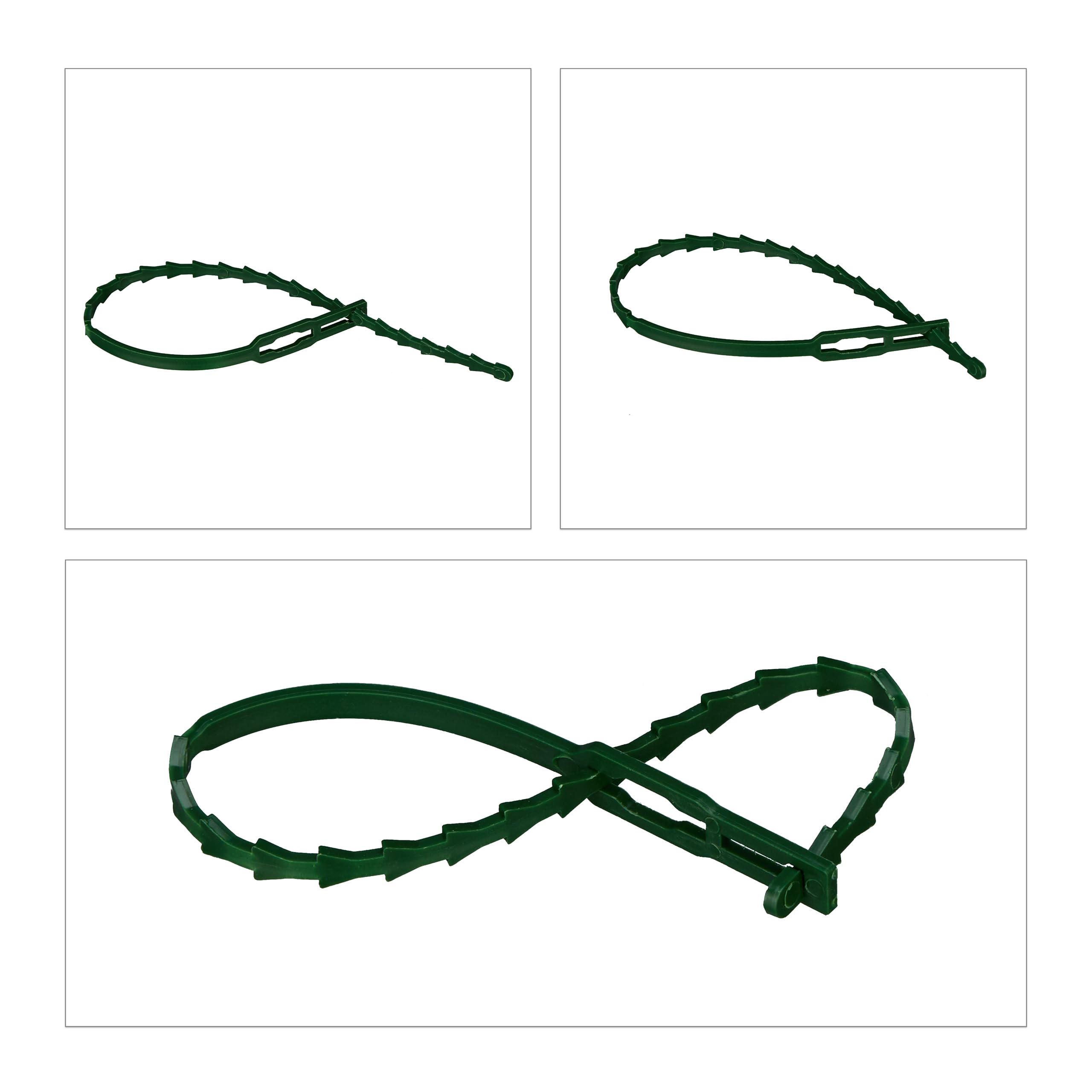 Relaxdays Pack 200 Bridas Plástico, 23 cm, Sujetadores para Atar Plantas, Ajustables, Reutilizables, para Tutores, Verde