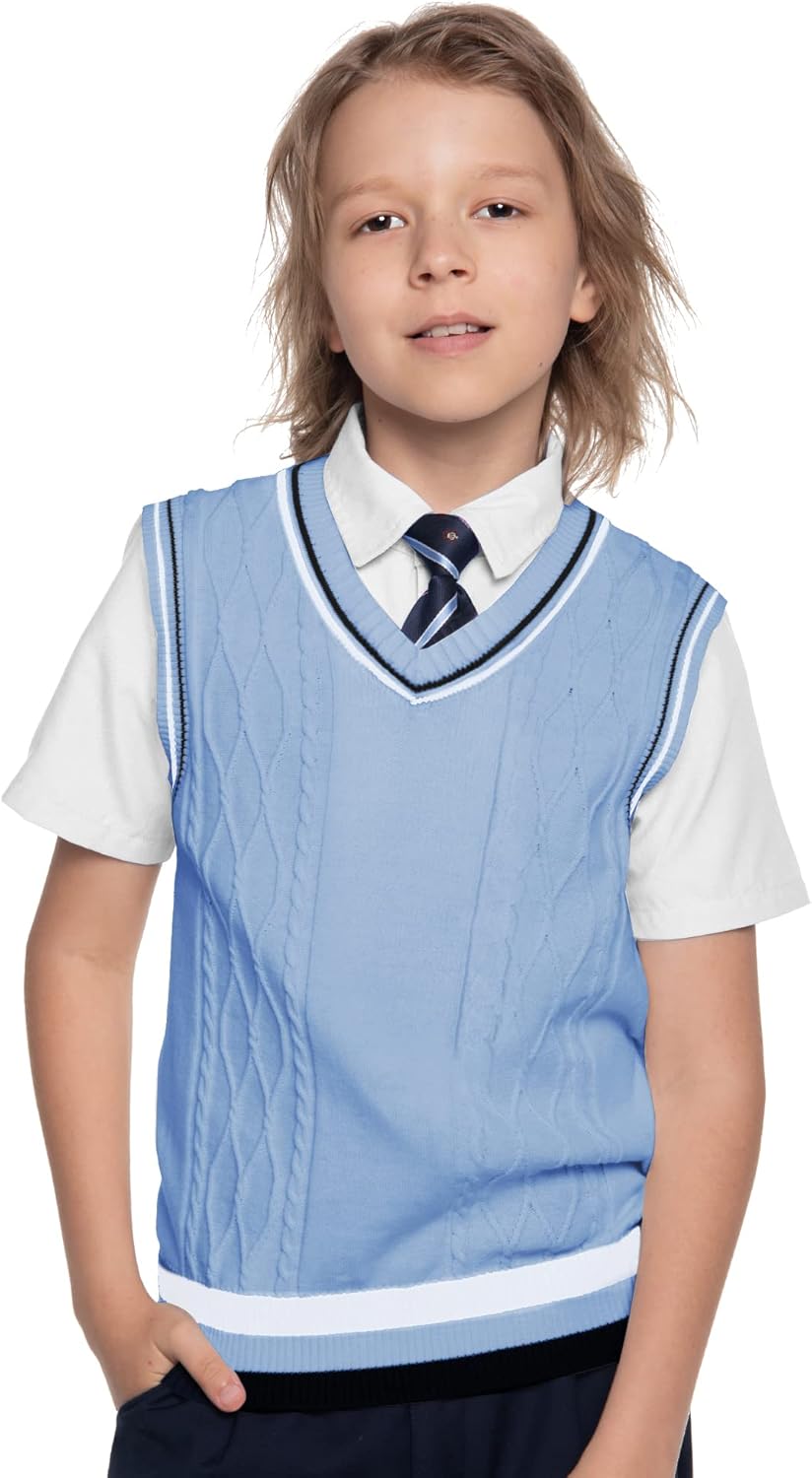 Kid Nation Boys Sweater Vest 100% Cotton School Uniform Vest for Girls Boy Toddler Kids Knit Vest - Image 2