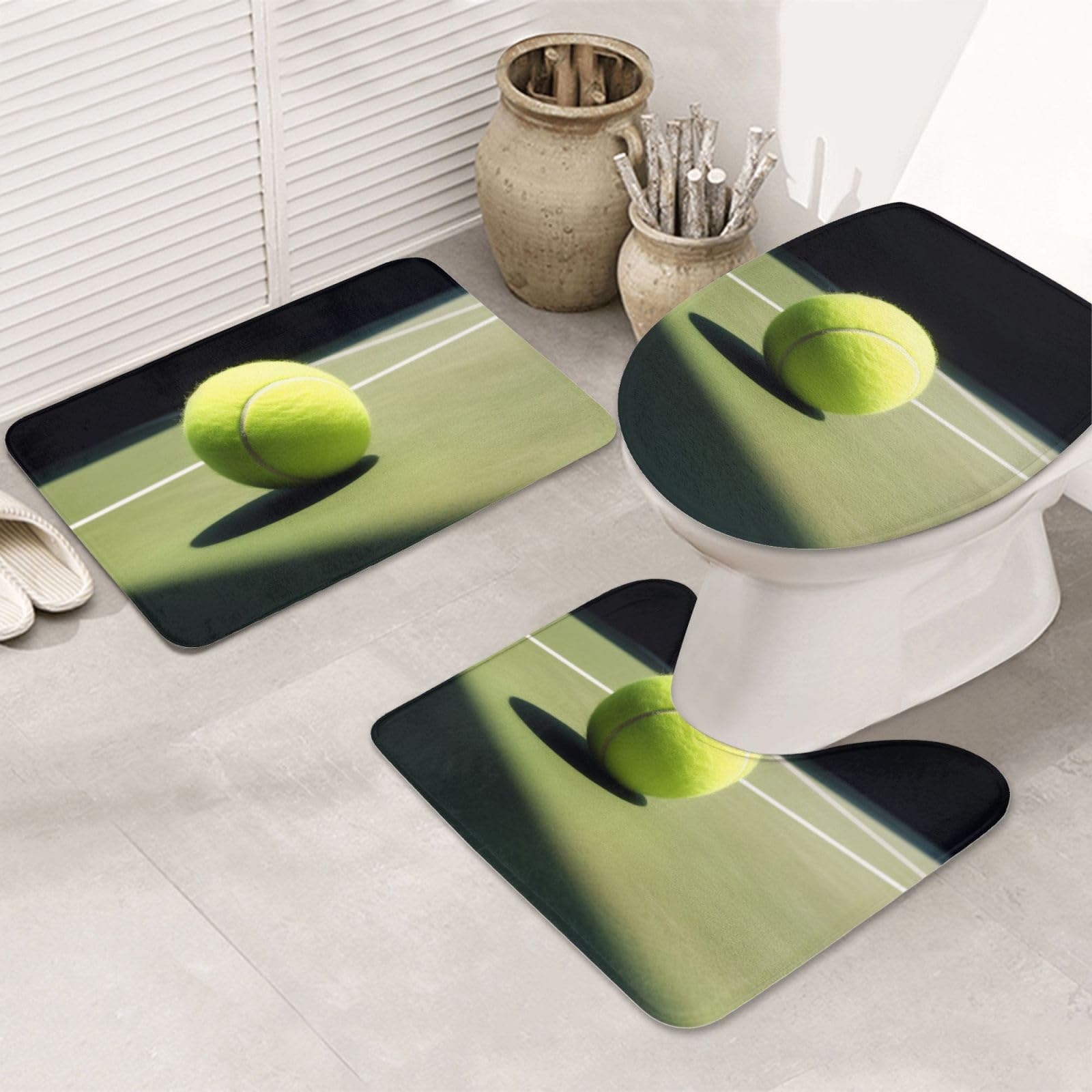 Tapis de bain tennis en flanelle pour sortie de douche et décoration de WC