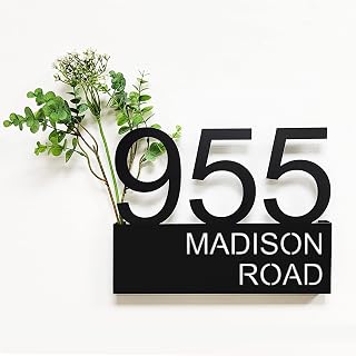 Beautiful Metal House Number Plaque, Address Number Plate, Modern Home Numbers Plate, Stainless Steel Number Sign,Home Number for Outdoor (Type2- Number+Text)