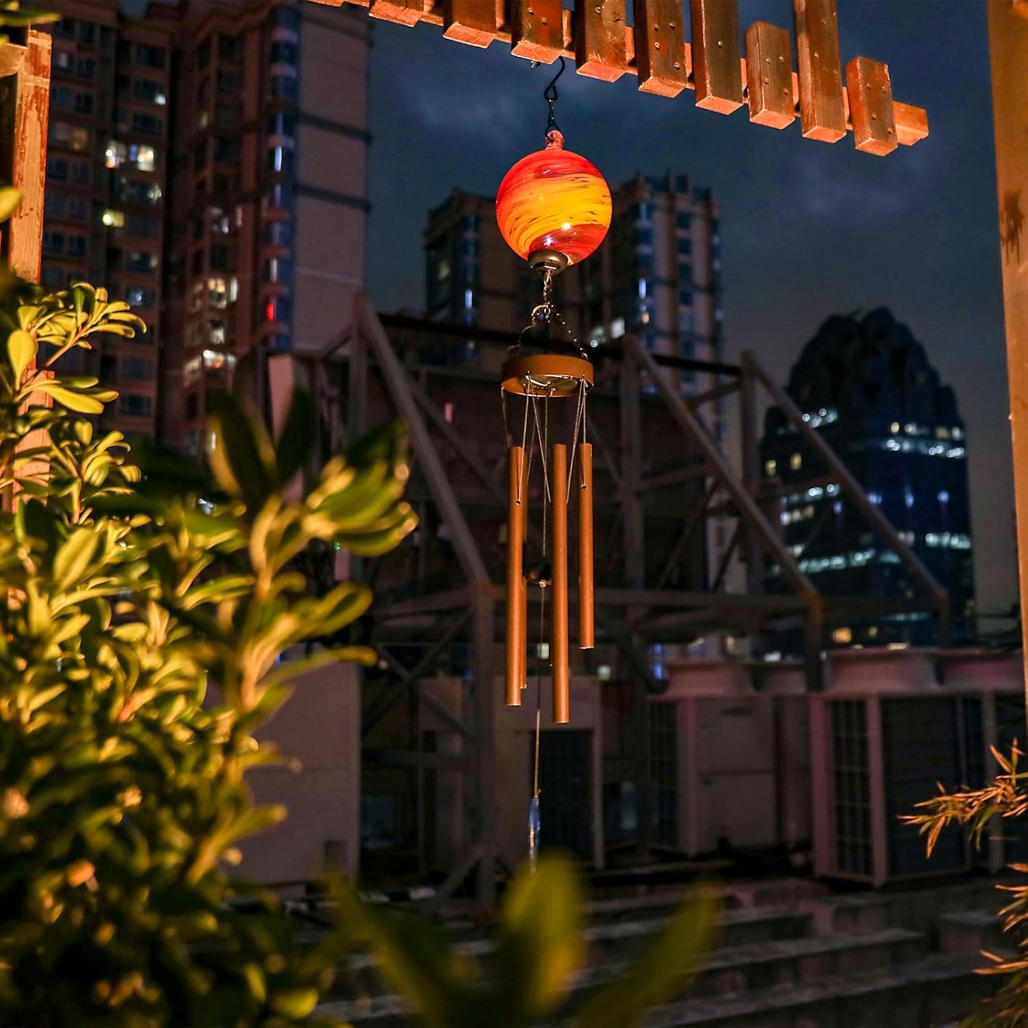 Taman Solar Wind Chime - 35" Glass Solar Lights Wind Chimes Valentine's Day Gift for Outside Deep Tone Decorative Memorial Gift for Home, Outdoor, Yard, Patio, Balcony, Garden Decor - Image 2