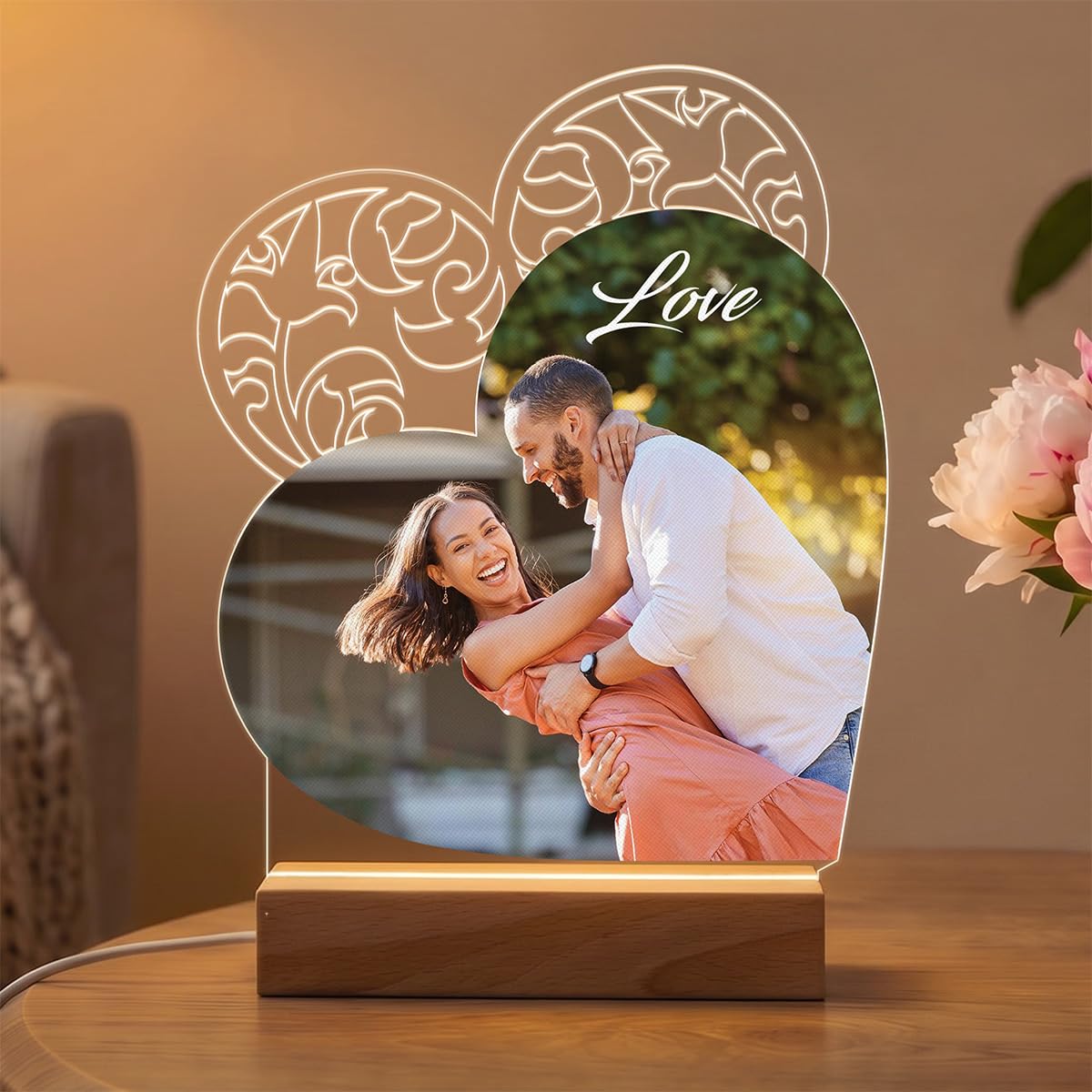 Pictalia - Personalised Lace Heart Photo Lamp - Choice of Base โ image 1