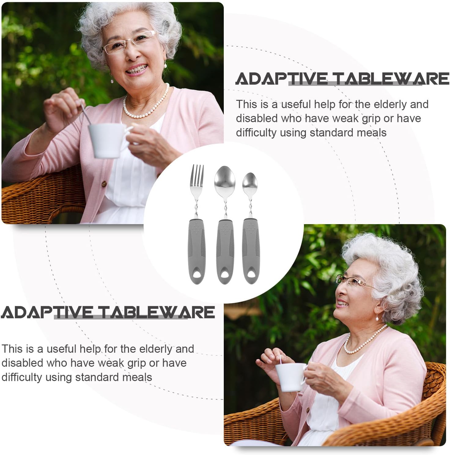 Adaptive Utensils Set for Elderly and Disabled, Stainless Steel
