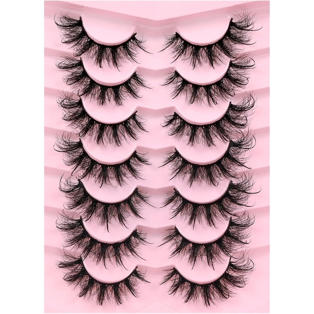 Veleasha Mink Lashes Spiky Cat Eye Lashes Dramatic Eyelashes Fluffy 7 Pairs Manga Lashes 16-26mm Wet Long False Eyelashes 3D Lashes Look Like Eyelash Extensions (D Curl - Pretty)