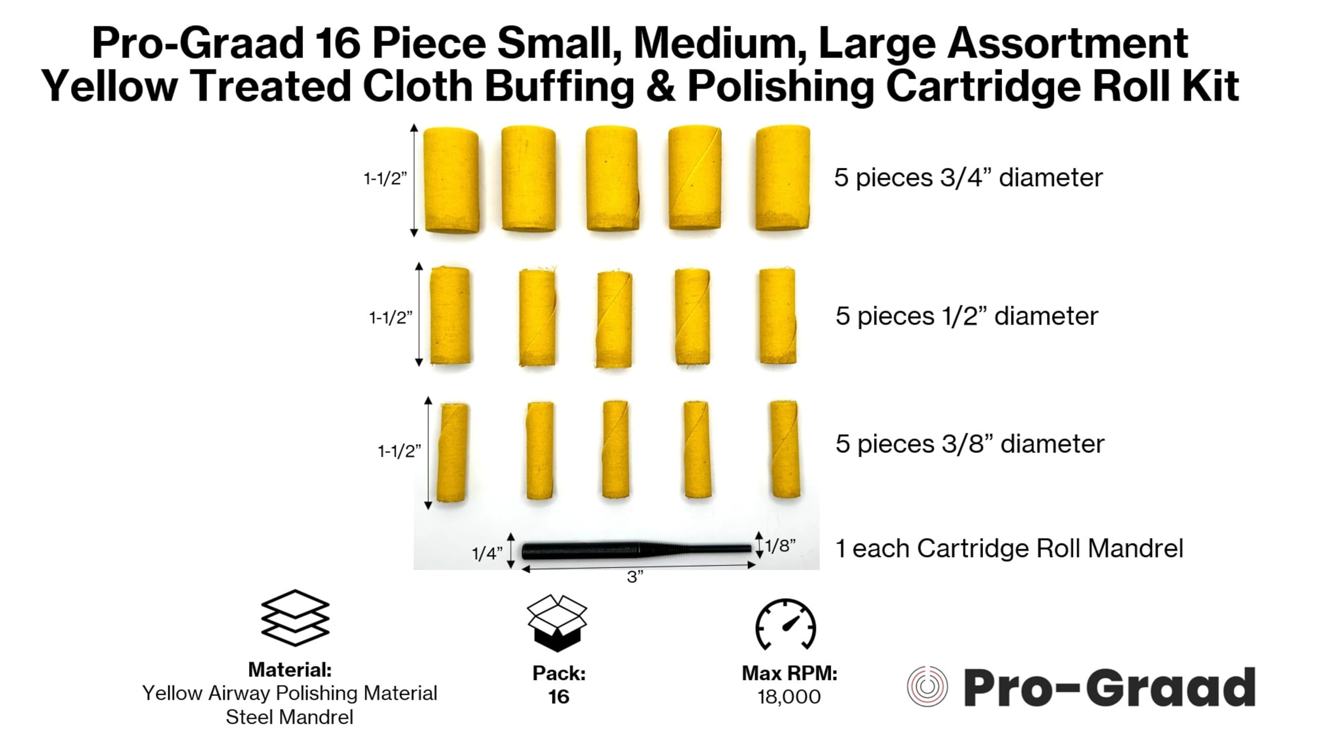 Pro-Graad Yellow Treated Cloth Buffing & Polishing Cartridge Roll