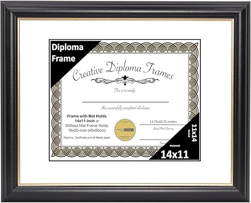 Vista 107 de Creative Picture Frames Marco para diploma Rockefeller de 9 x 12 pulgadas, color negro con borde dorado, muestra un certificado de 9 x 12 pulgadas