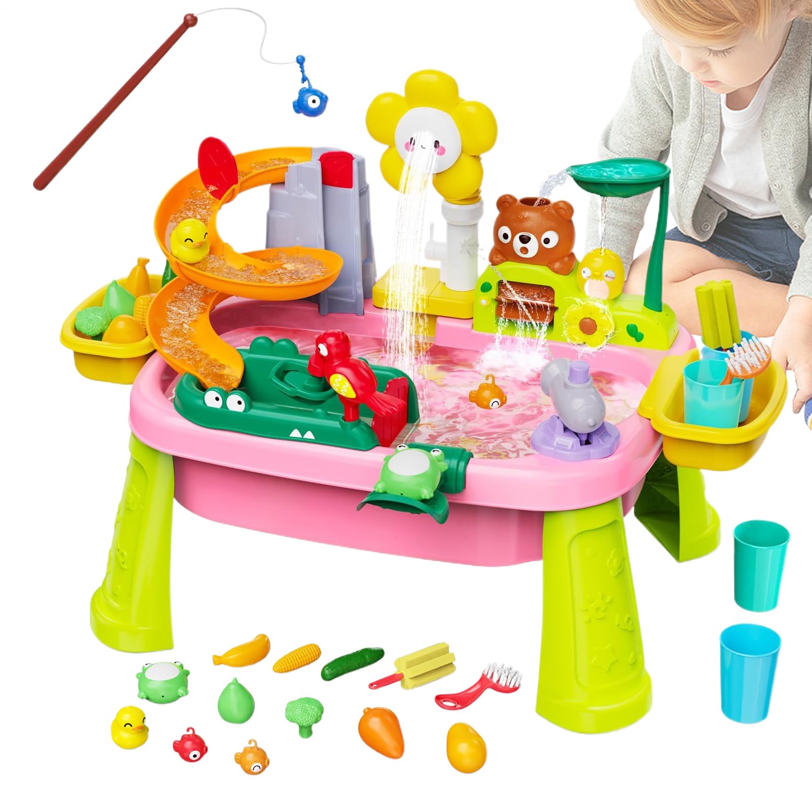 Jouets sensoriels pour bébé avec cette table d'activités aquatiques extérieur