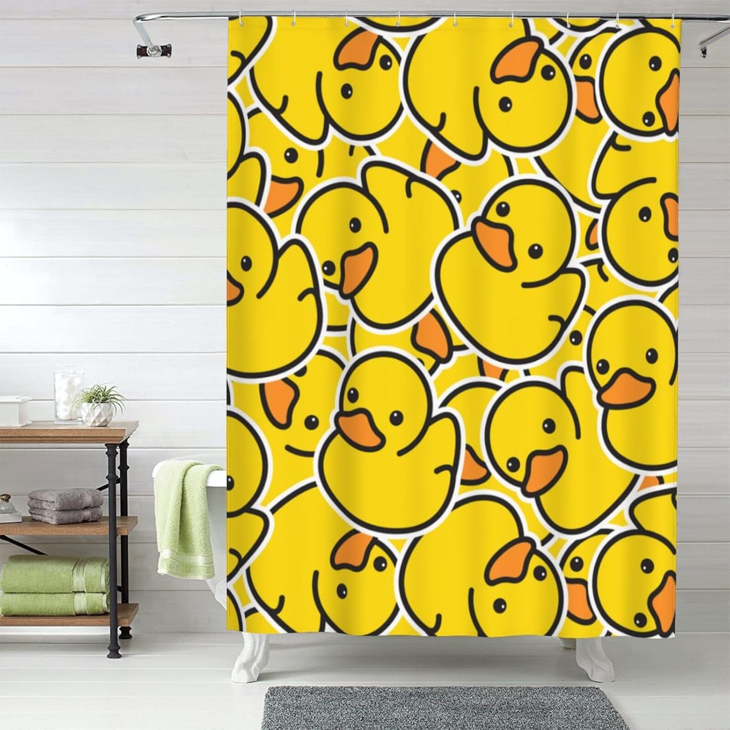Fiokroo Cute Rubber Ducky Shower Curtain Shower Curtain 60x72in Waterproof Polyester Fabric Cartoon Yellow Ducks Bath Curtain with 12 Hooks, Shower Curtains Sets for Home Bathroom Decor
