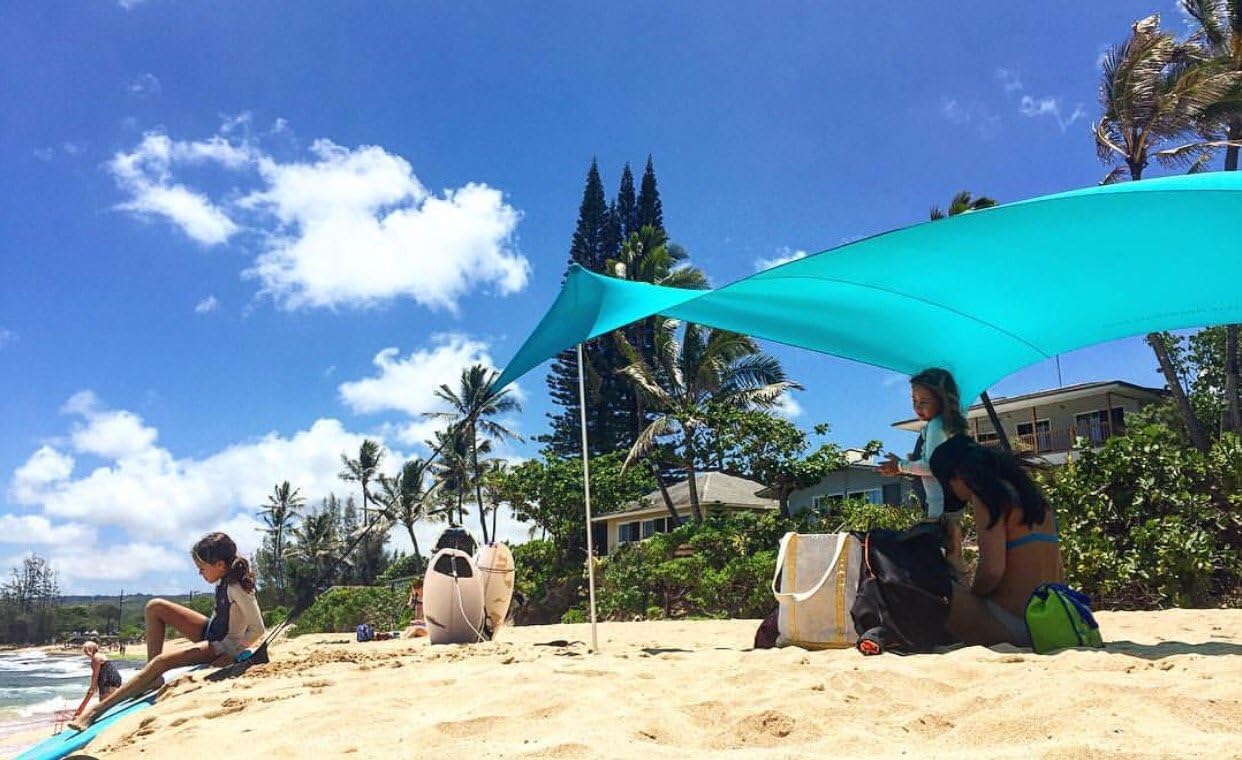 CreHouse 10 x 10 ft Large Beach SunShade Tent With Sandbag Anchors - UV Protection Quality Lycra Fabric - Perfect Sun Shelter for Kids & Family at the Beach, Parks, Picnics, Camping & Outdoors