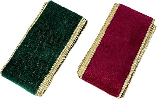 2 Rolls Christmas Flocking Ribbon for DIY Craft Works and Wrapping